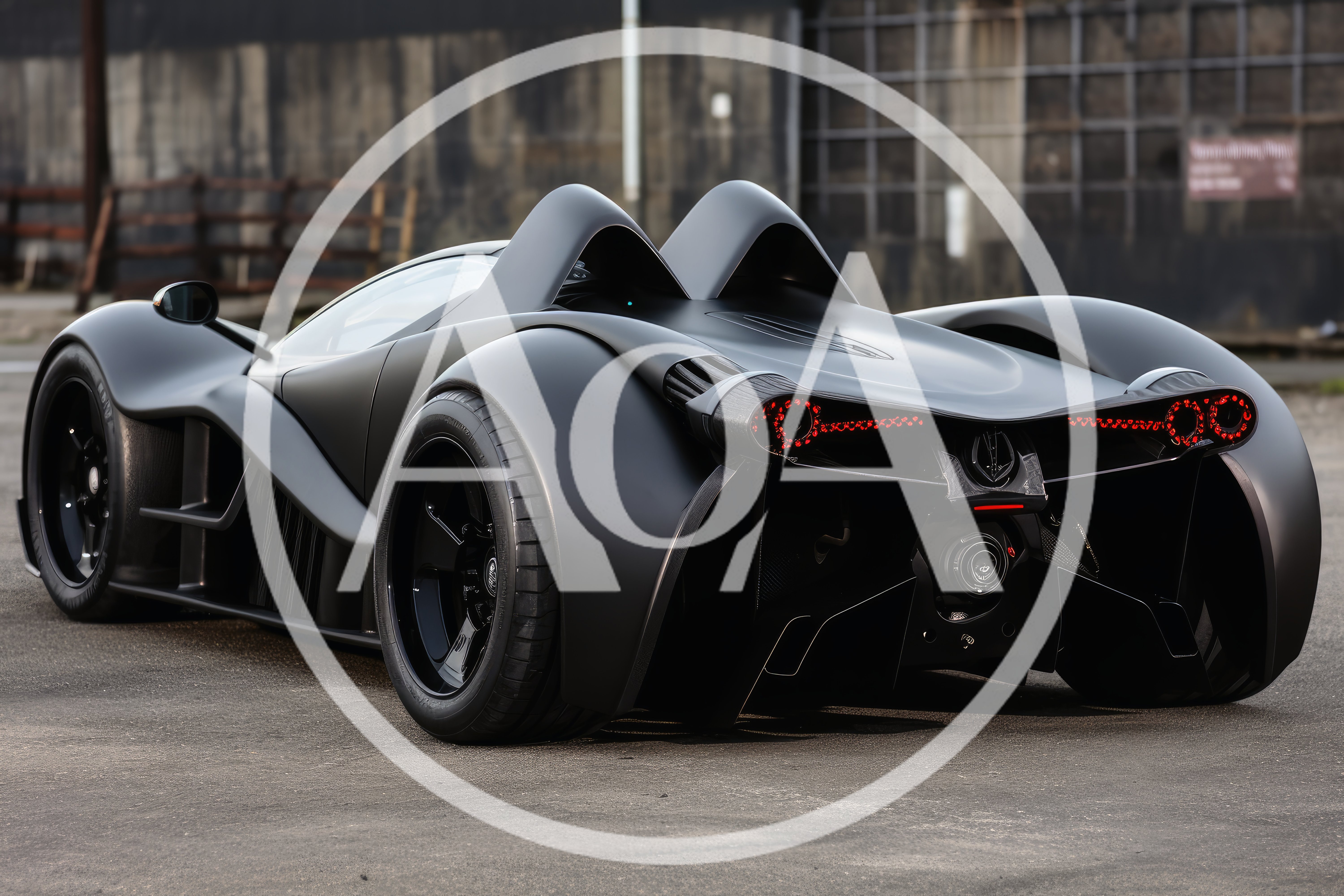 Matte Black Futuristic Supercar Parked Outdoors