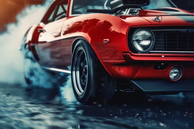 Red Muscle Car Performing A Burnout