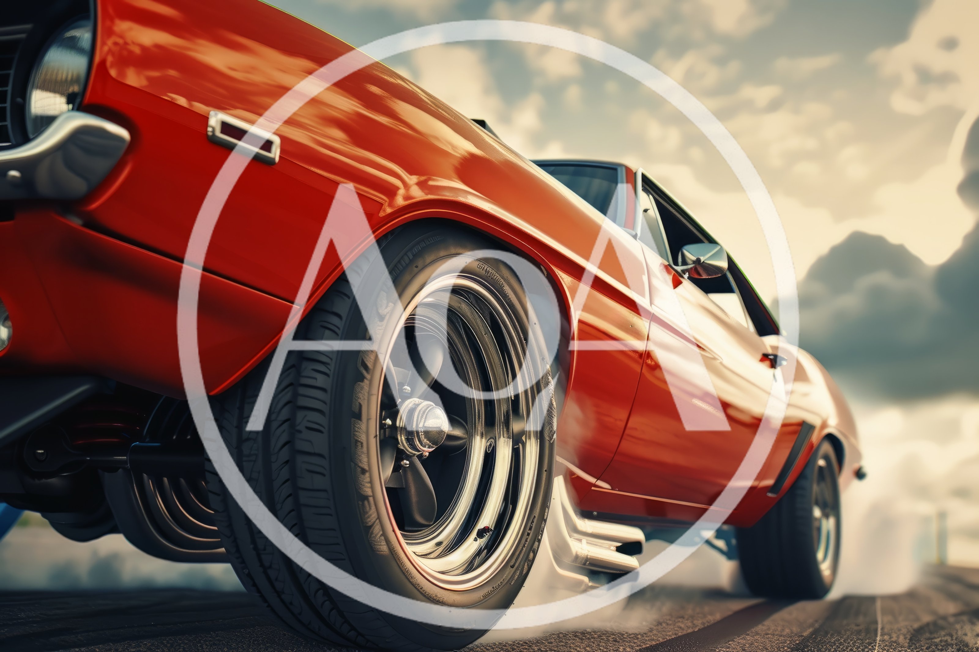 Red Muscle Car Performing A Burnout On Asphalt