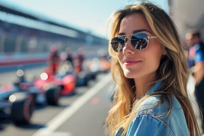 Young Woman Wearing Sunglasses At A Formula One Race