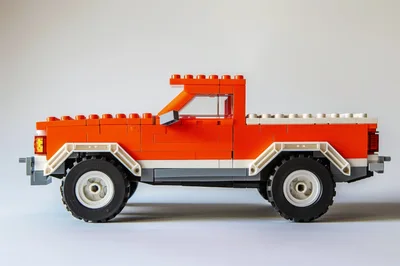 Orange Lego Pickup Truck Model Side View