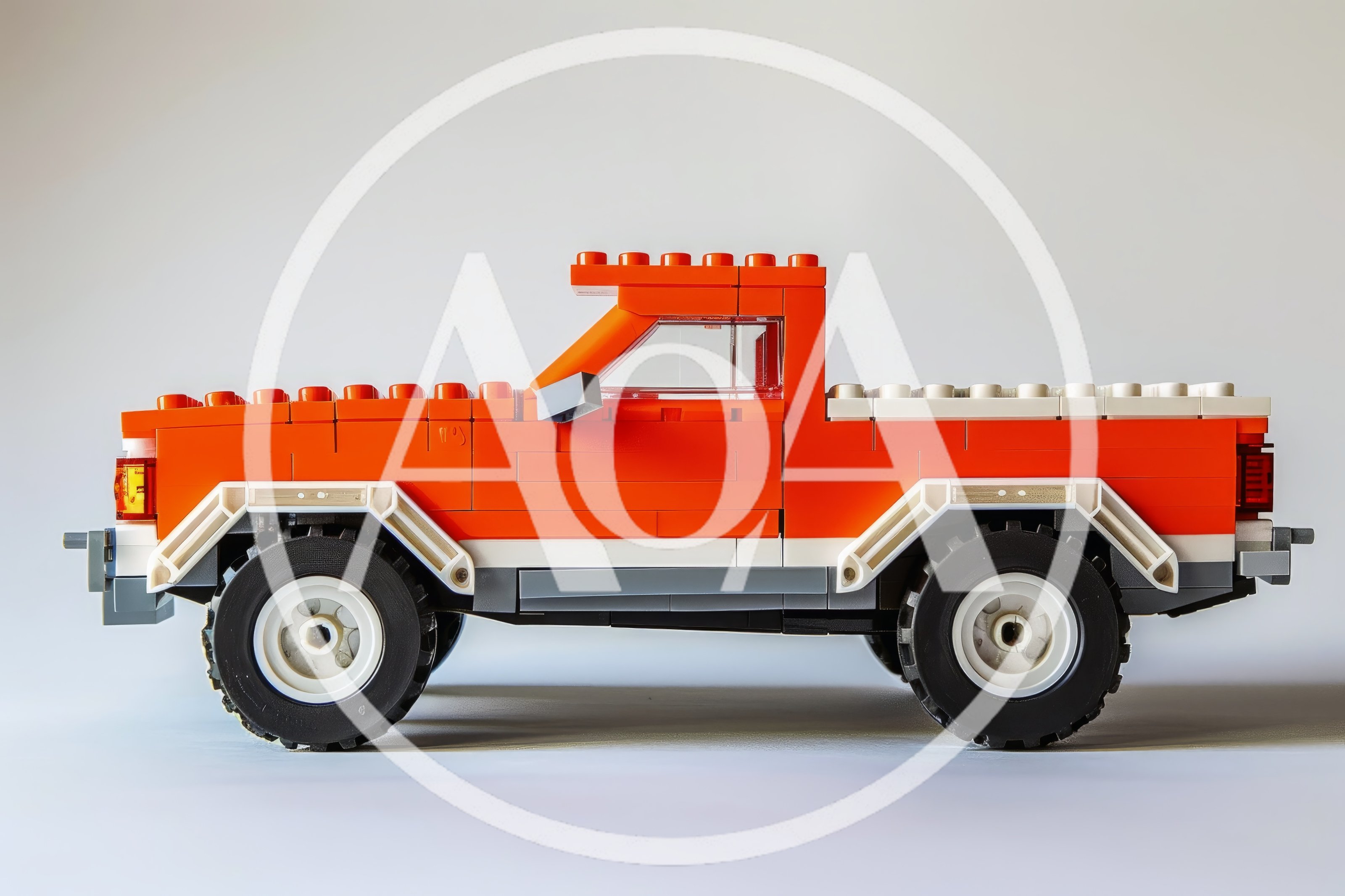Orange Lego Pickup Truck Model Side View