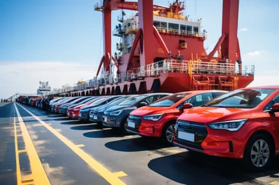 New Cars Parked On Cargo Ship Deck