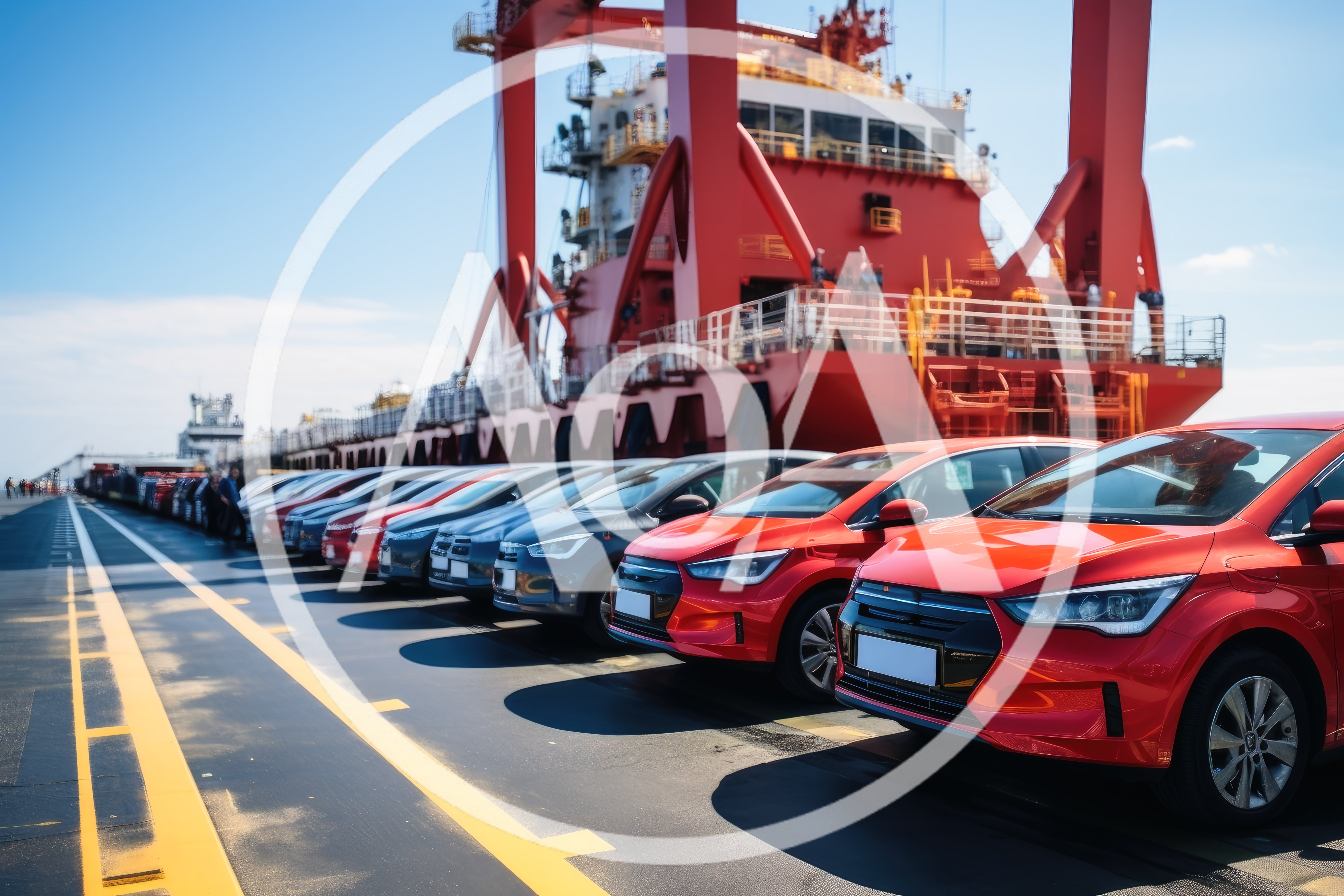 New Cars Parked On Cargo Ship Deck
