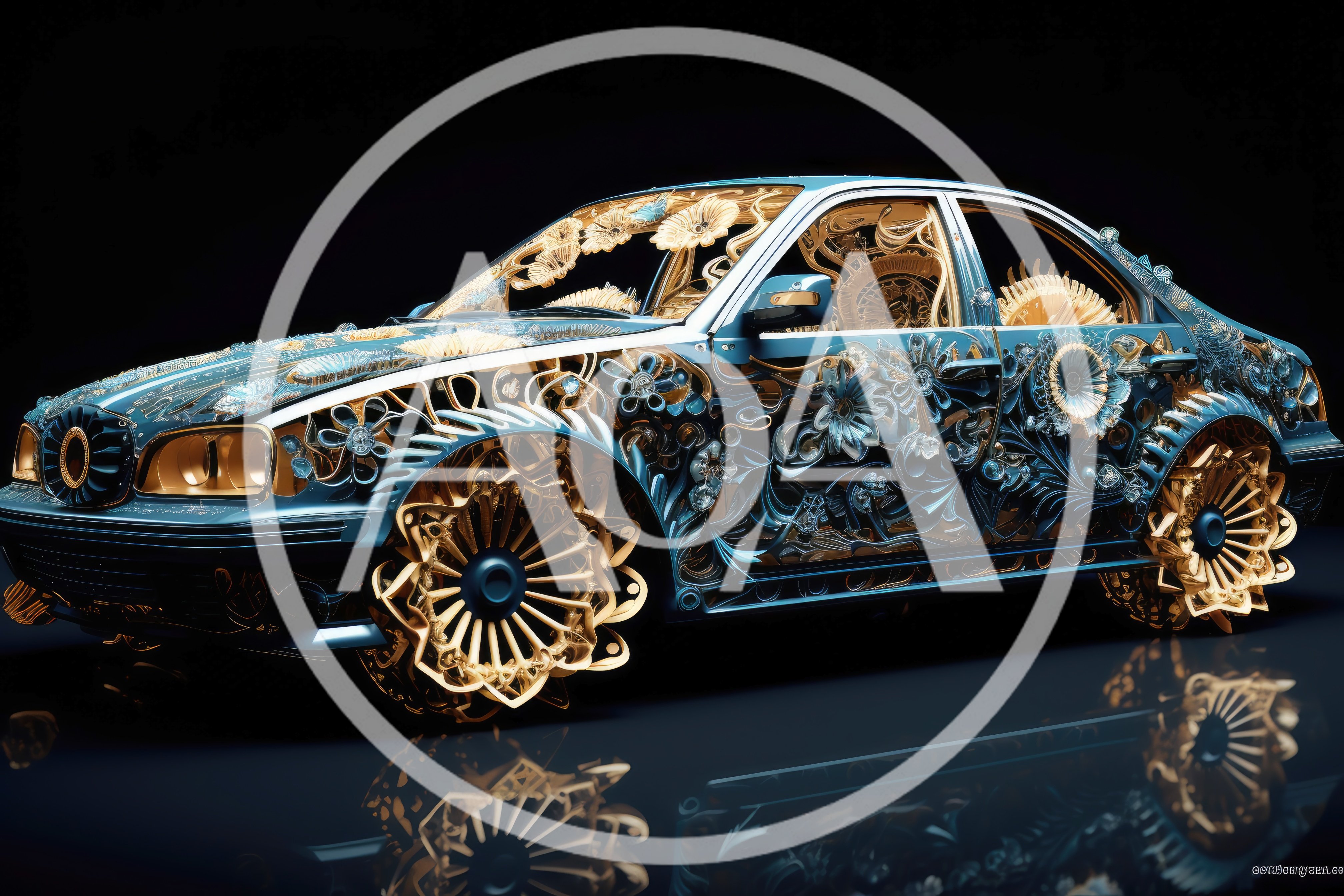 Ornate Luxury Sedan With Intricate Floral Gold Detailing