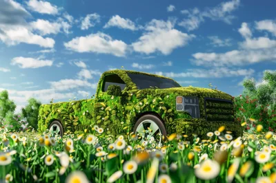 Pickup Truck Covered In Lush Green Vegetation And Flowers