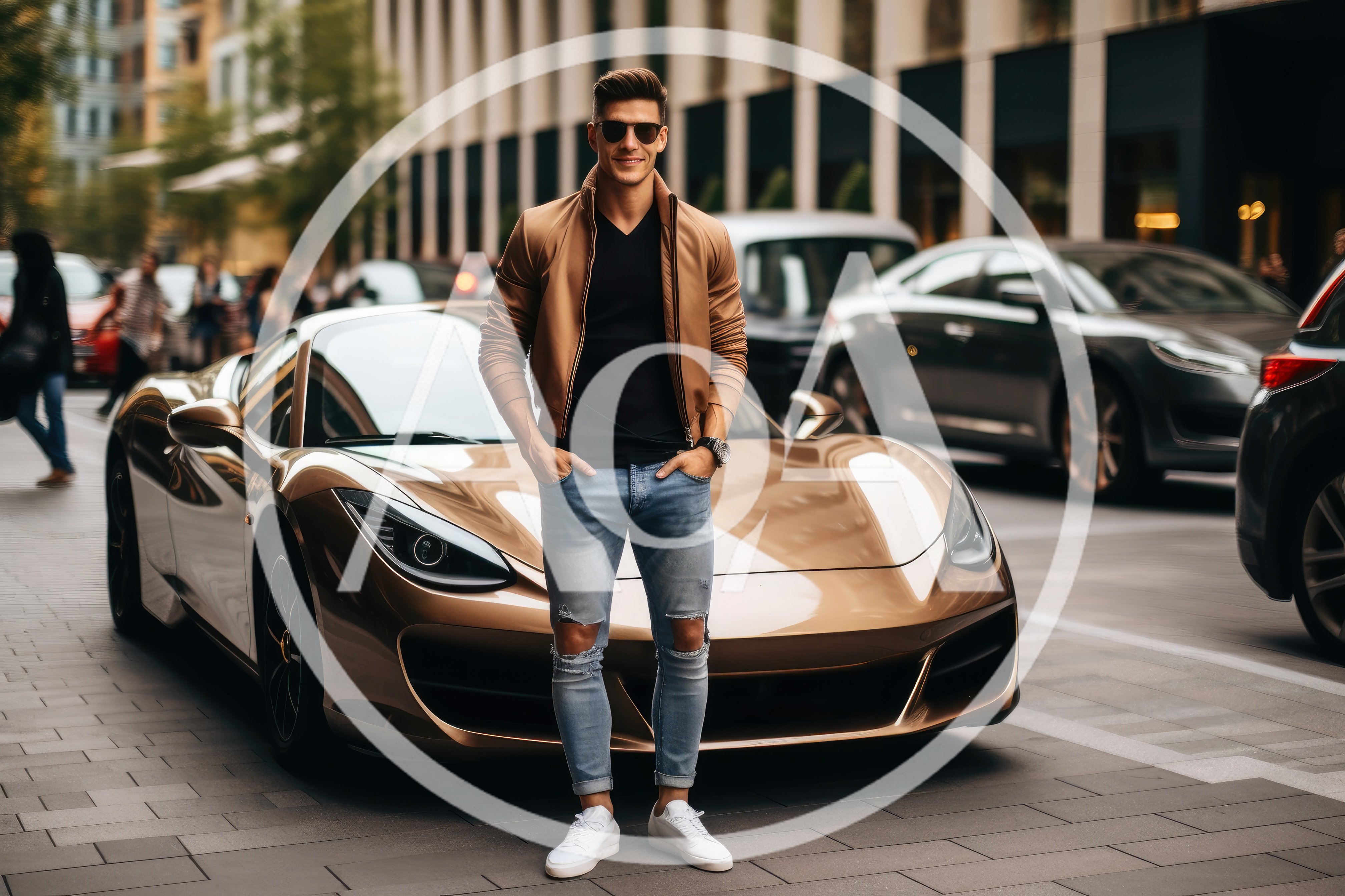 Stylish Man Standing Before A Luxury Sports Car