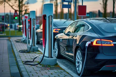 Electric Vehicles Charging at Tesla Supercharger Station