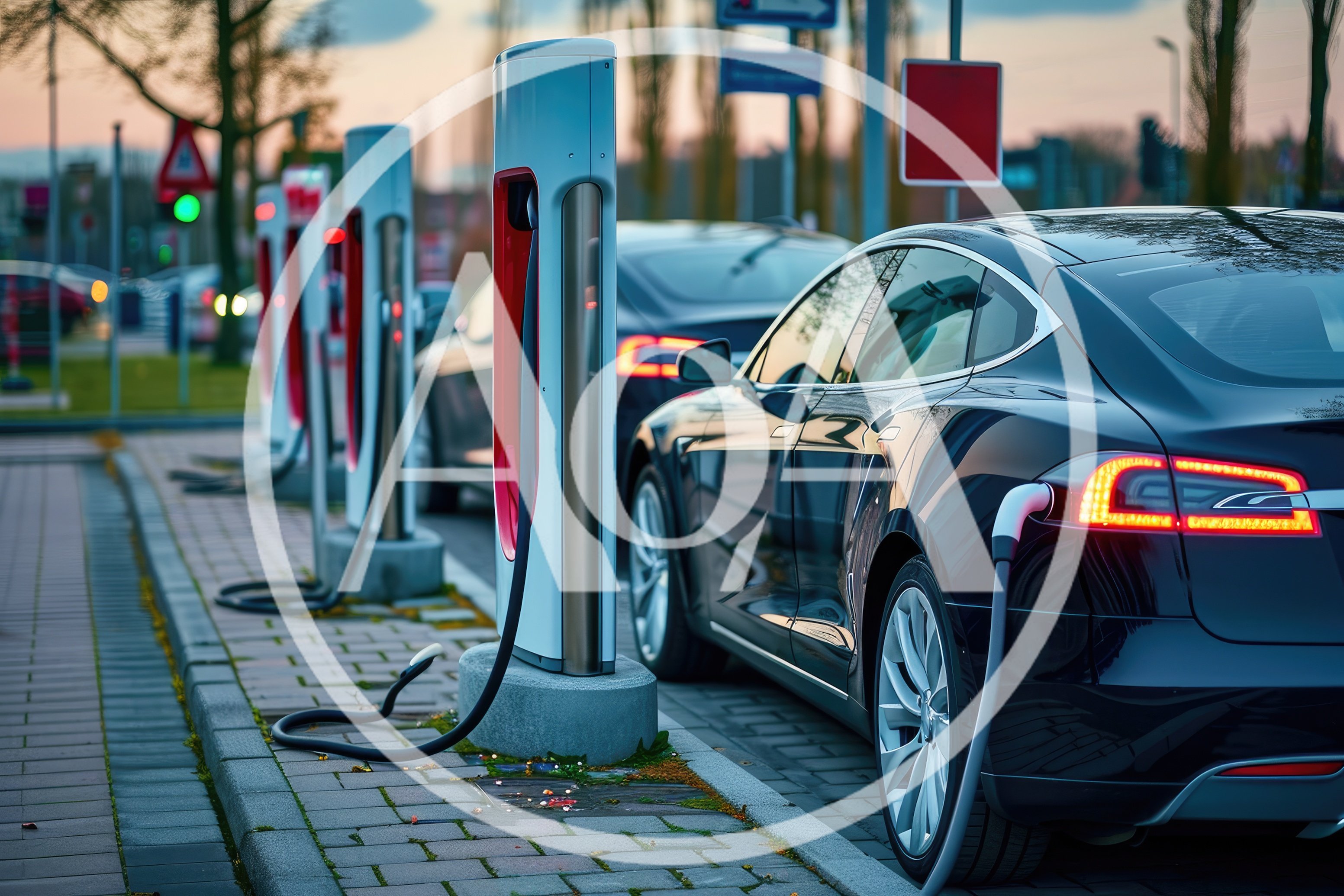 Electric Vehicles Charging at Tesla Supercharger Station