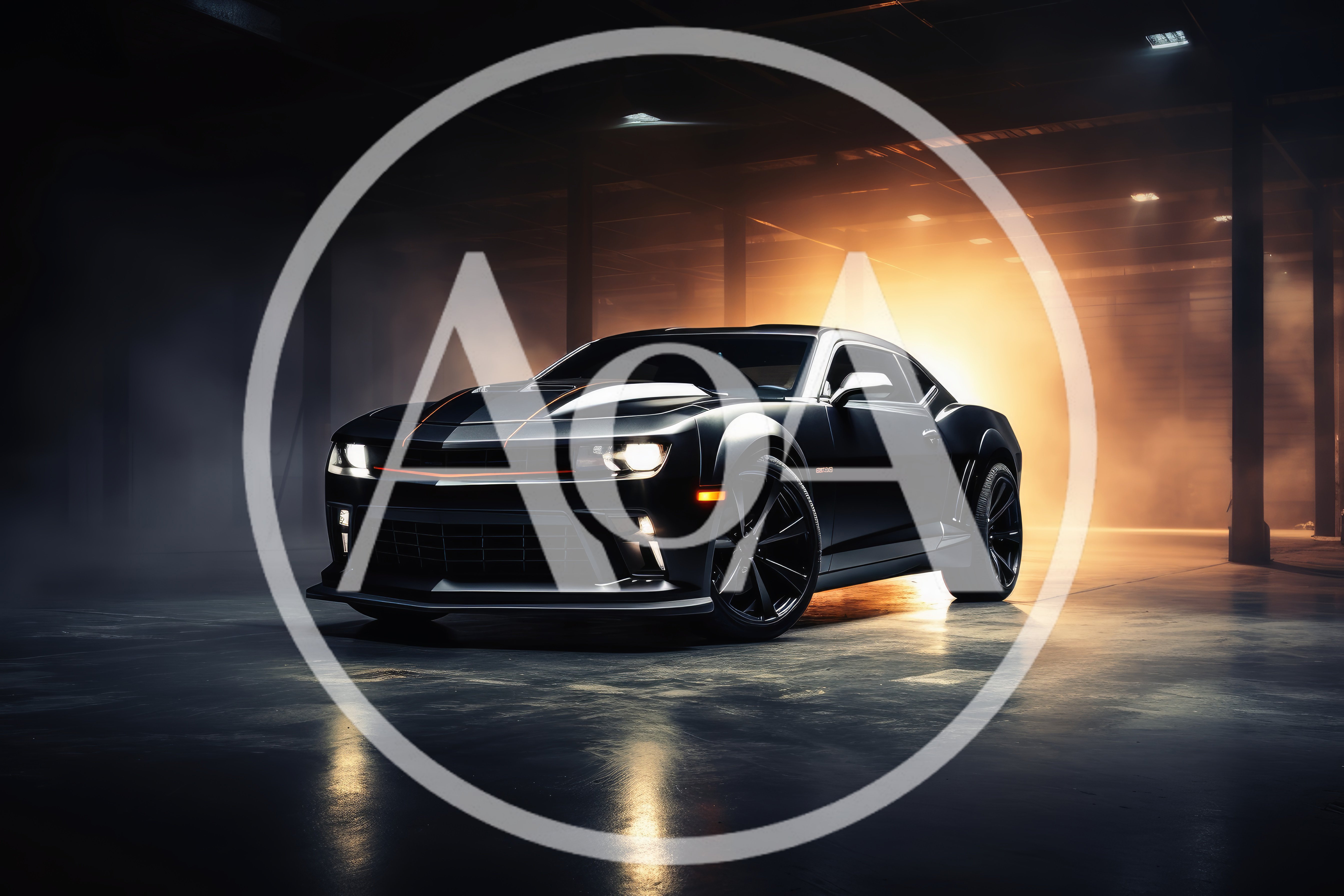 Black Sports Car Parked In Industrial Warehouse