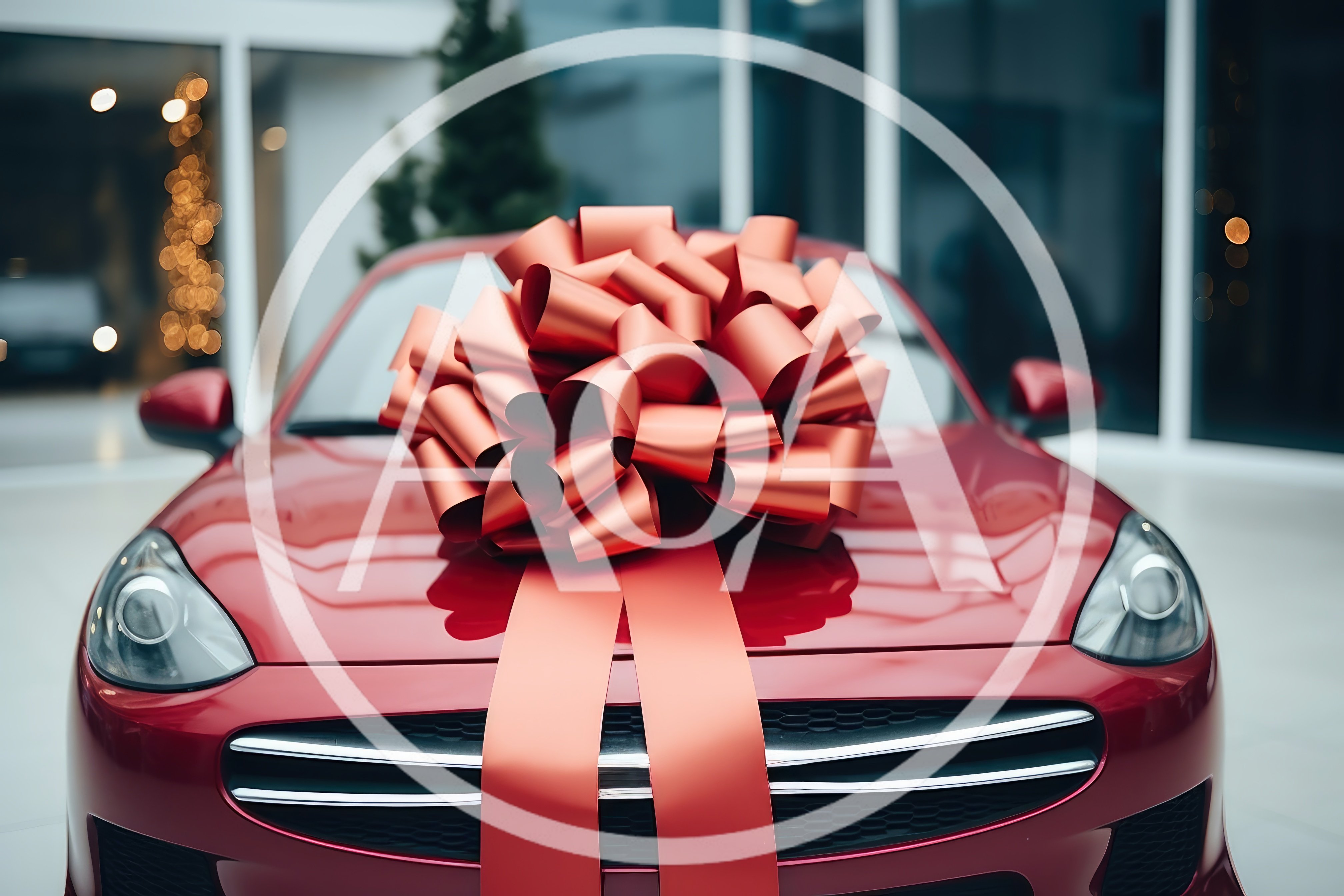 Red Sports Car With A Large Gift Bow