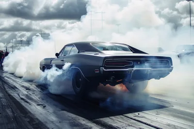 Classic Muscle Car Performing A Drag Strip Burnout