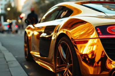 Gold Chrome Audi R8 Parked On City Street
