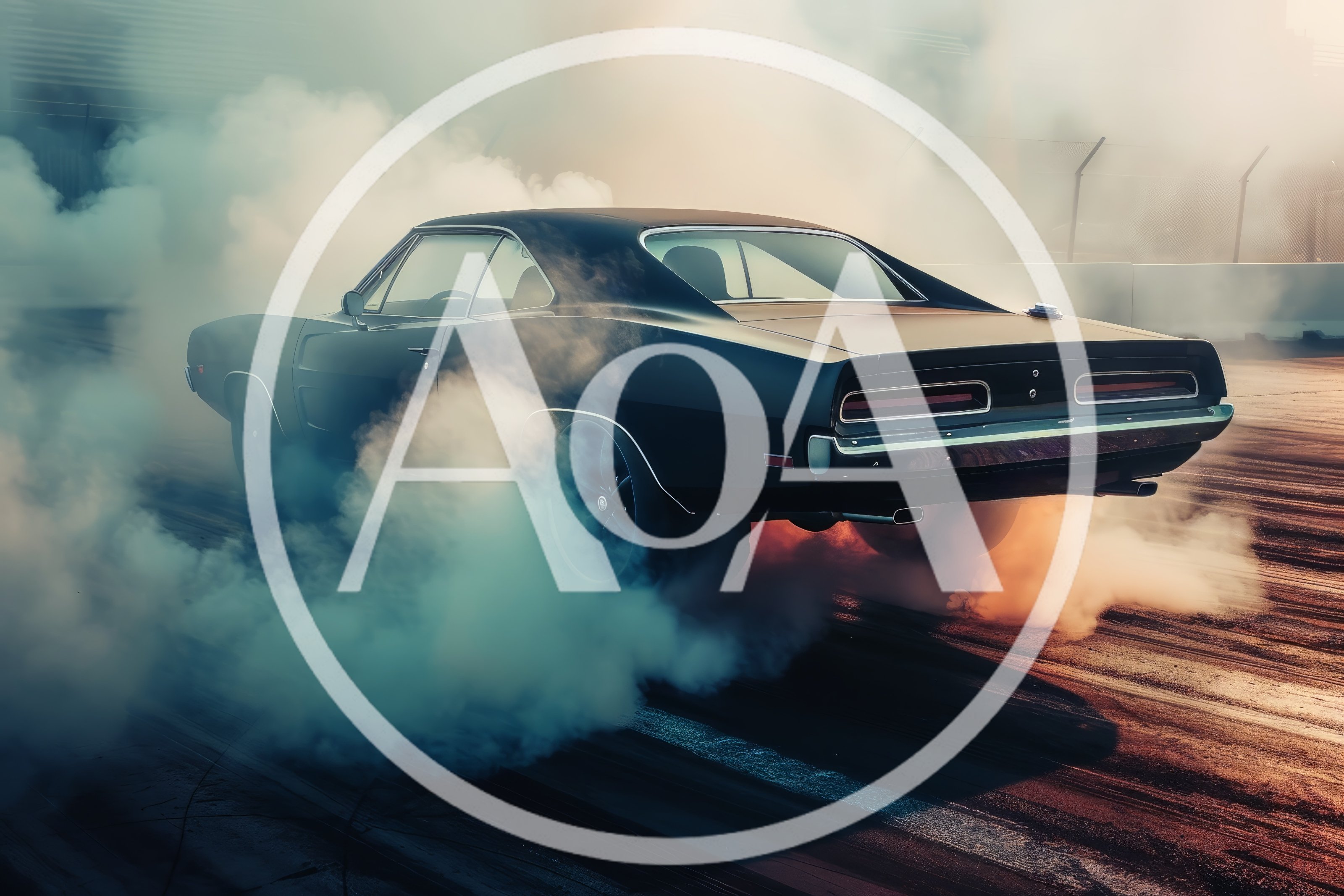 Black Muscle Car Performing A Burnout On Racetrack