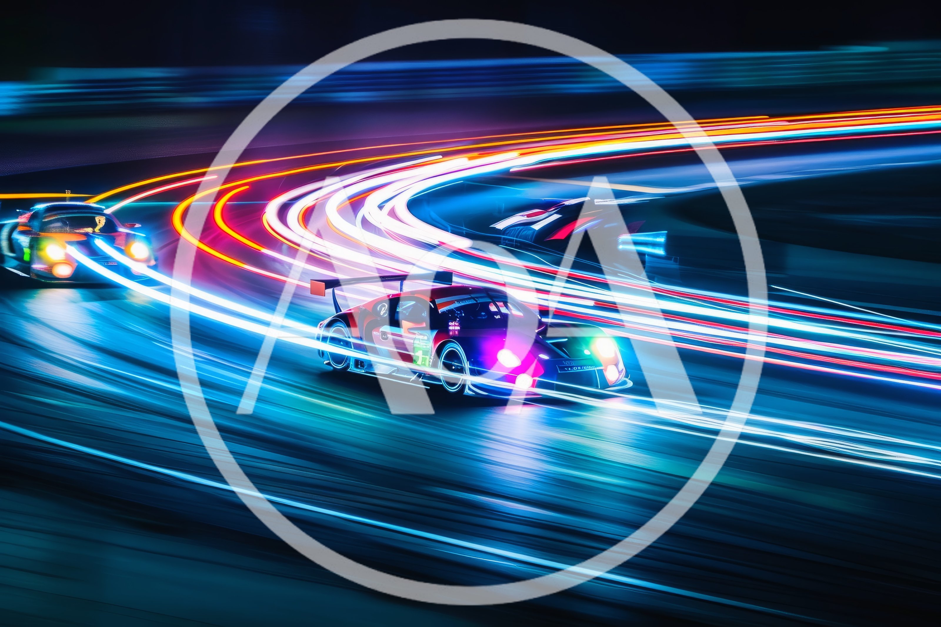 Racing Cars Speeding on Track at Night