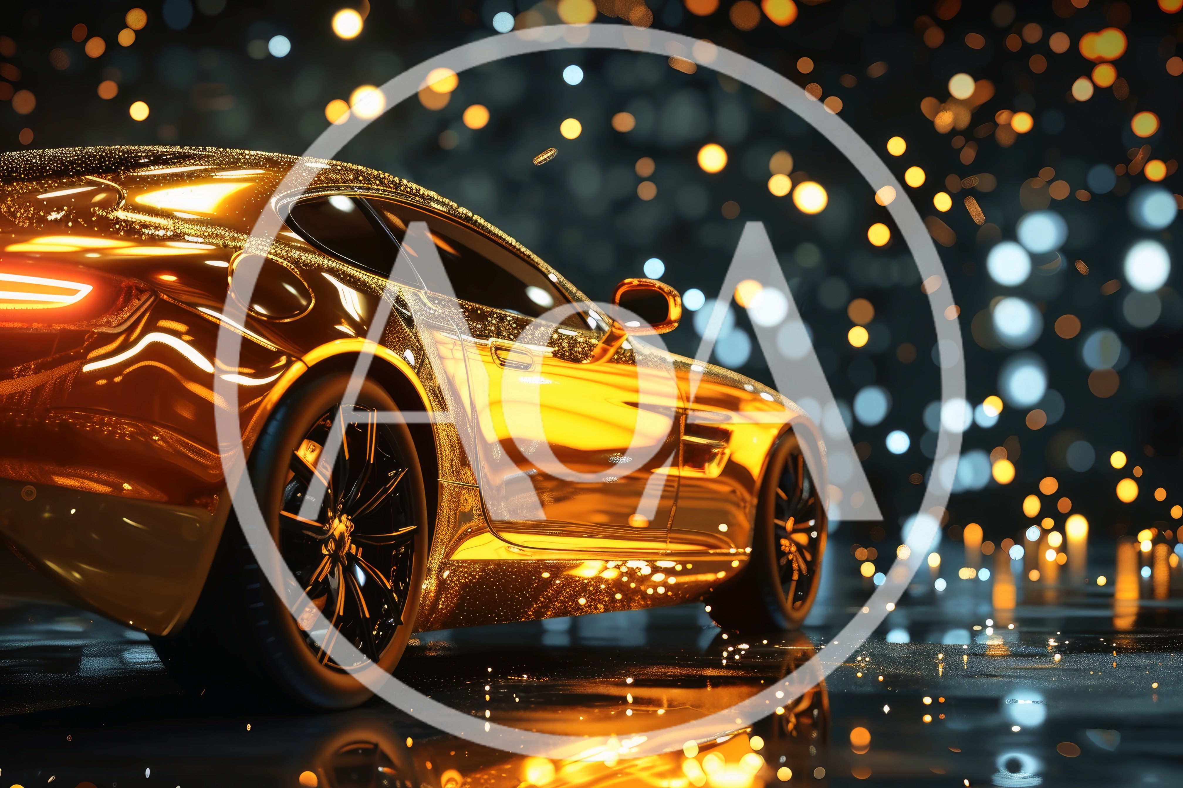 Golden Sports Car With Bokeh Light Background