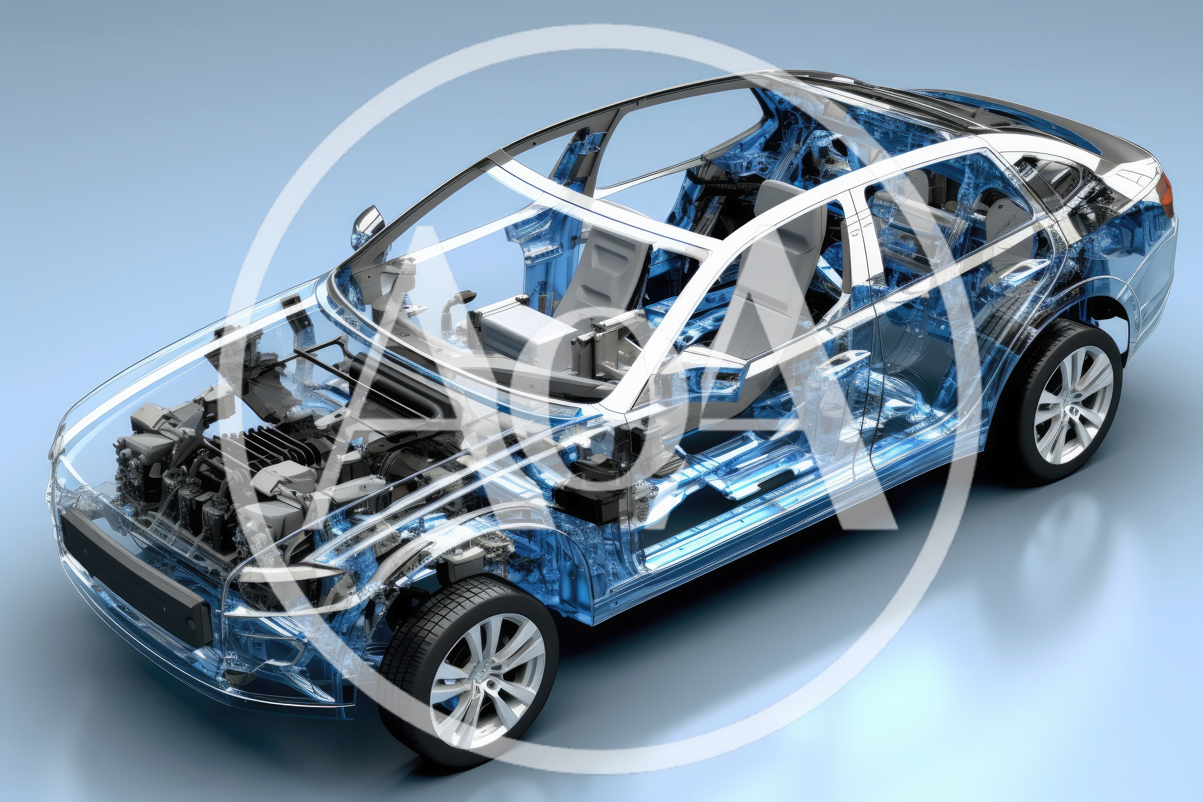 Transparent Car Chassis With Visible Internal Components