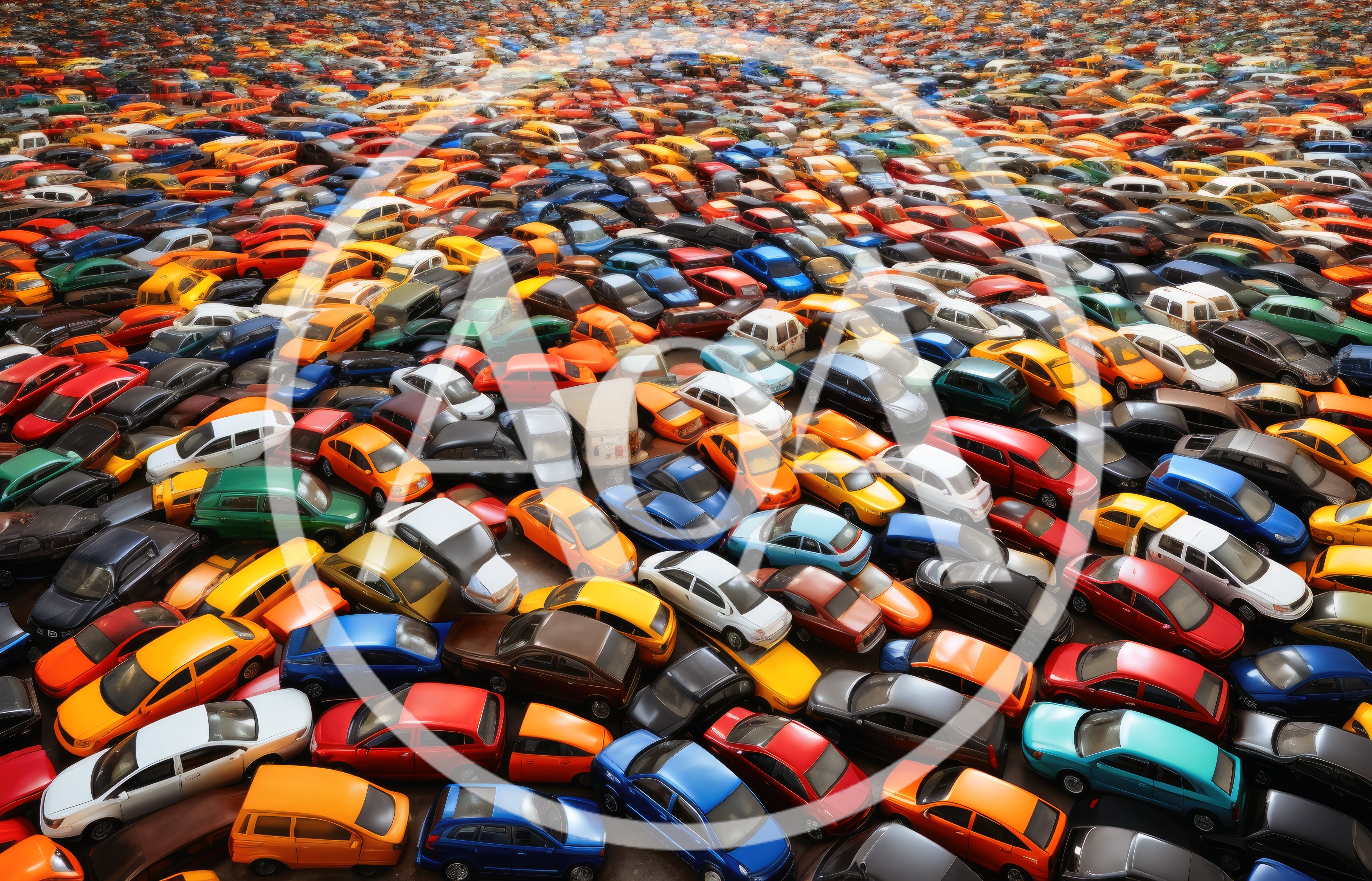 High Angle View Of Numerous Miniature Toy Cars