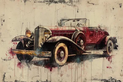 Vintage Red Convertible Car Artistic Illustration
