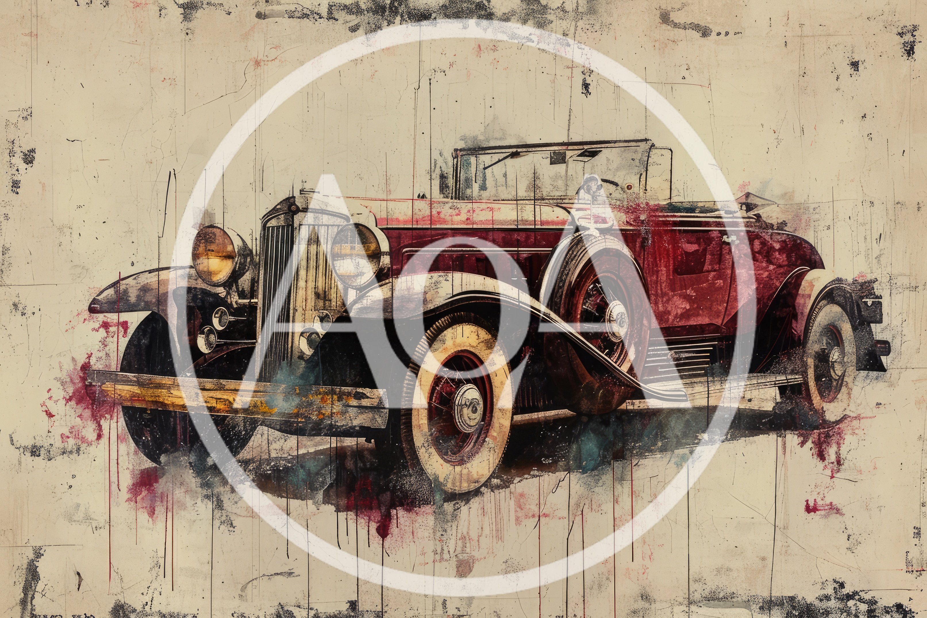 Vintage Red Convertible Car Artistic Illustration