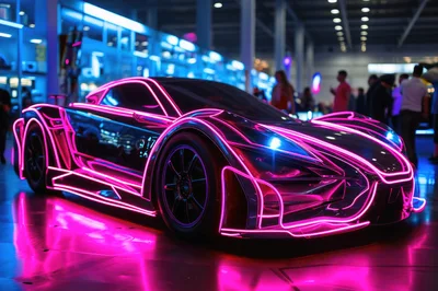 Futuristic Sports Car With Neon Pink Lighting