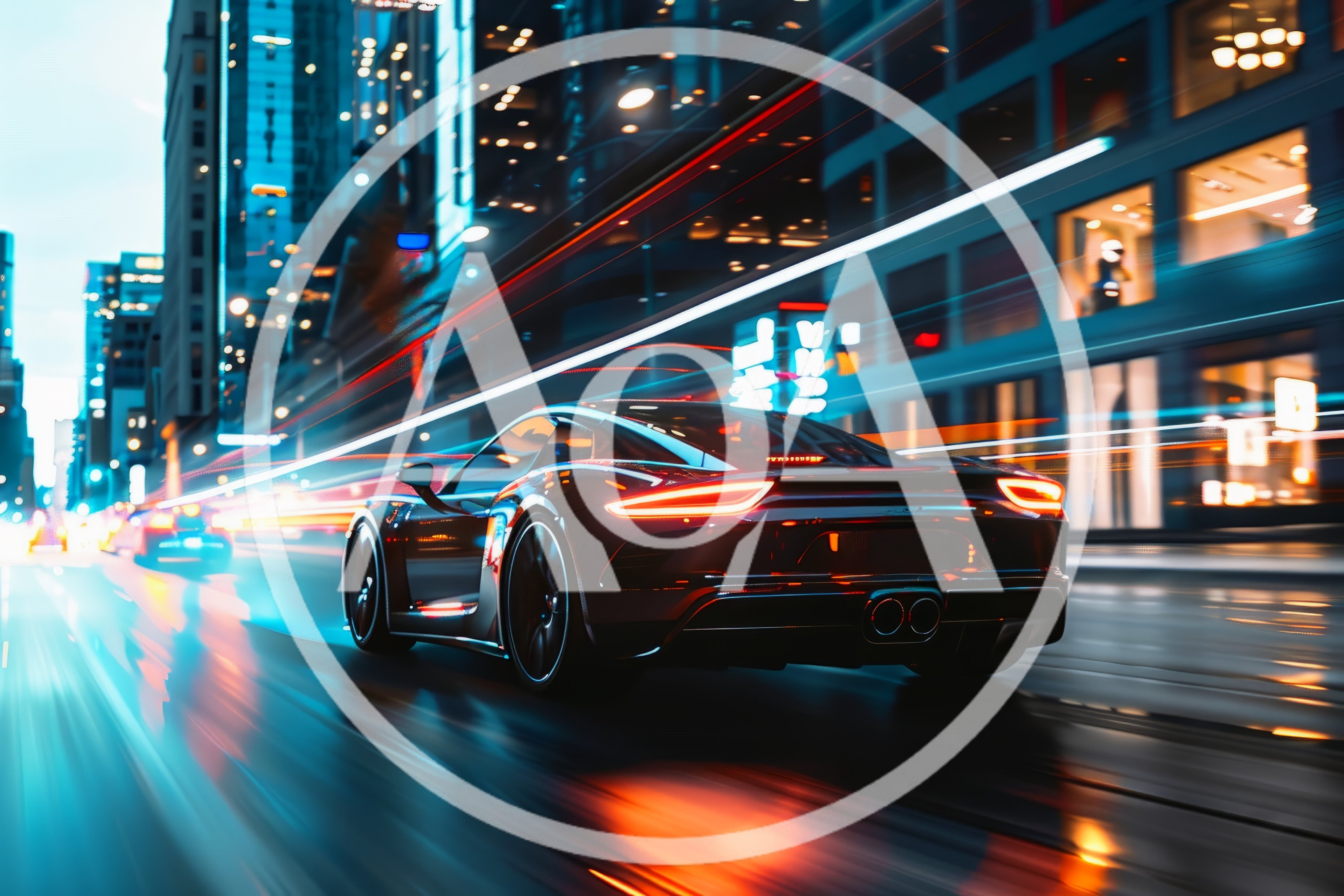 Luxury Sports Car Driving Through City Streets At Night