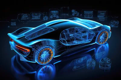 Digital Wireframe Blueprint Of A Futuristic Sports Car