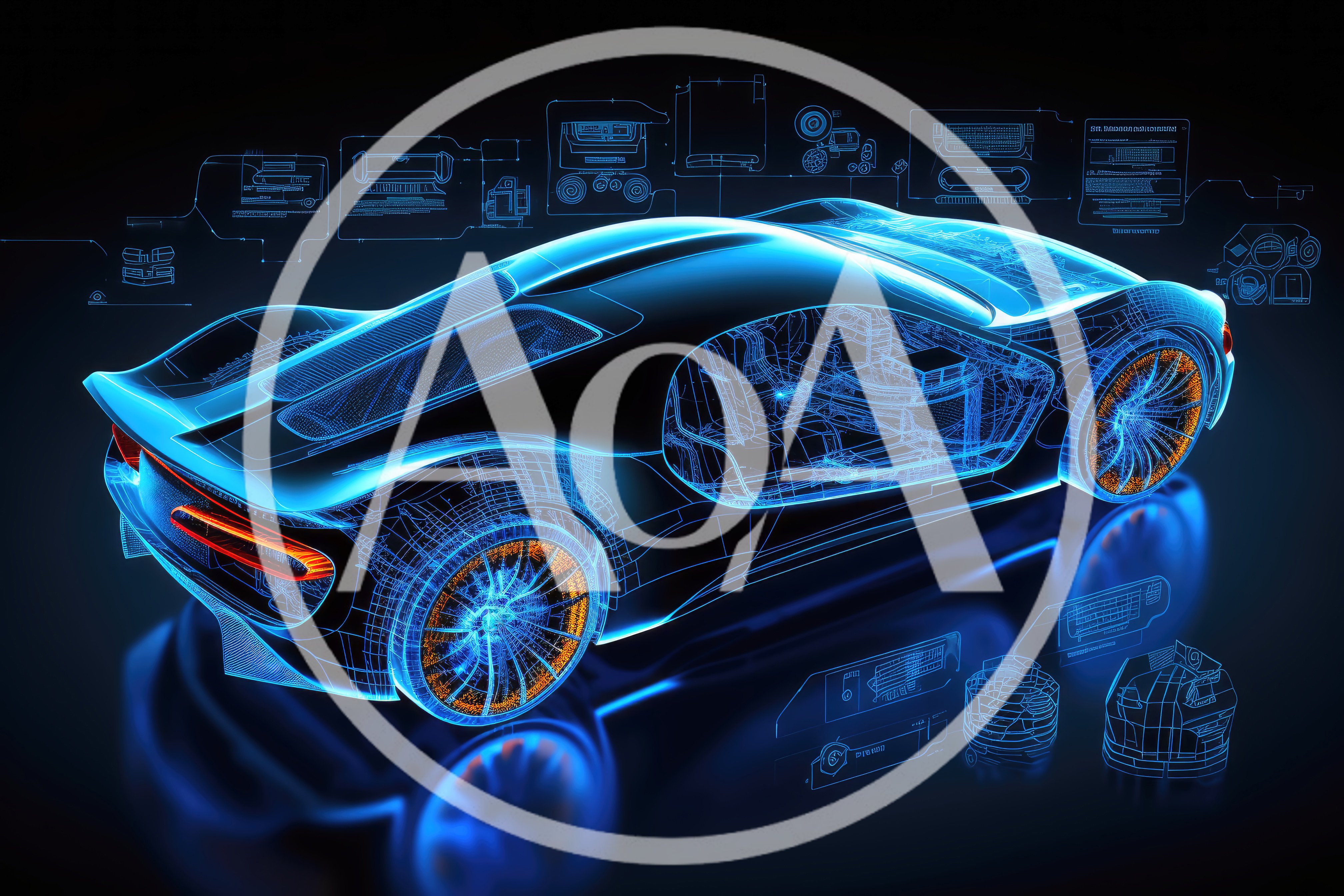 Digital Wireframe Blueprint Of A Futuristic Sports Car