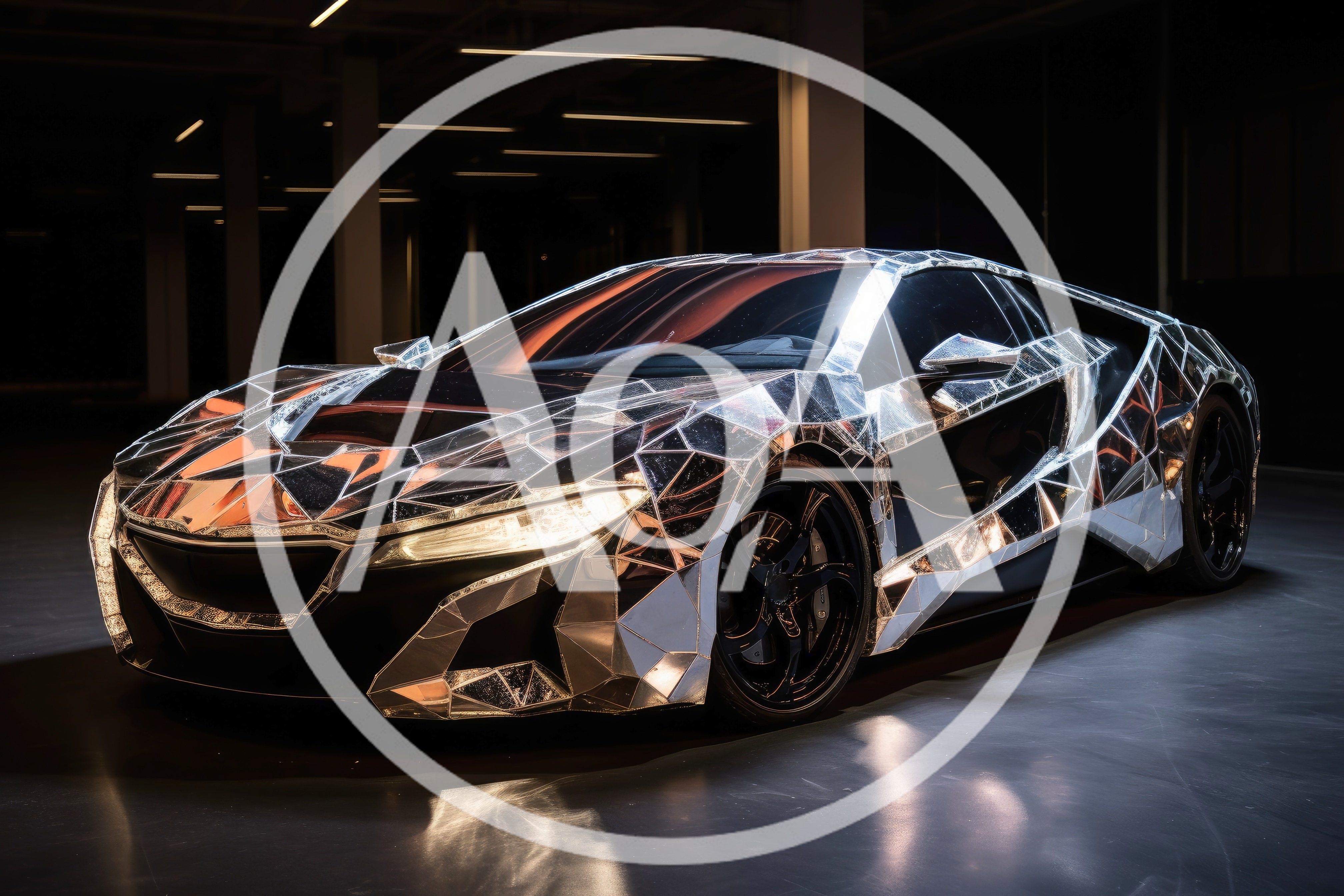 Futuristic Mirror Finished Sports Car In Dark Studio