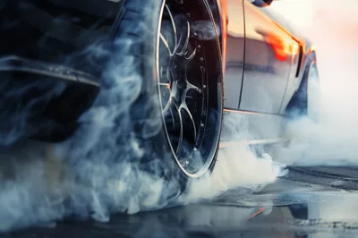 Sports Car Performing A High Speed Tire Burnout