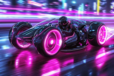 Futuristic Cyberpunk Vehicle Racing At High Speed
