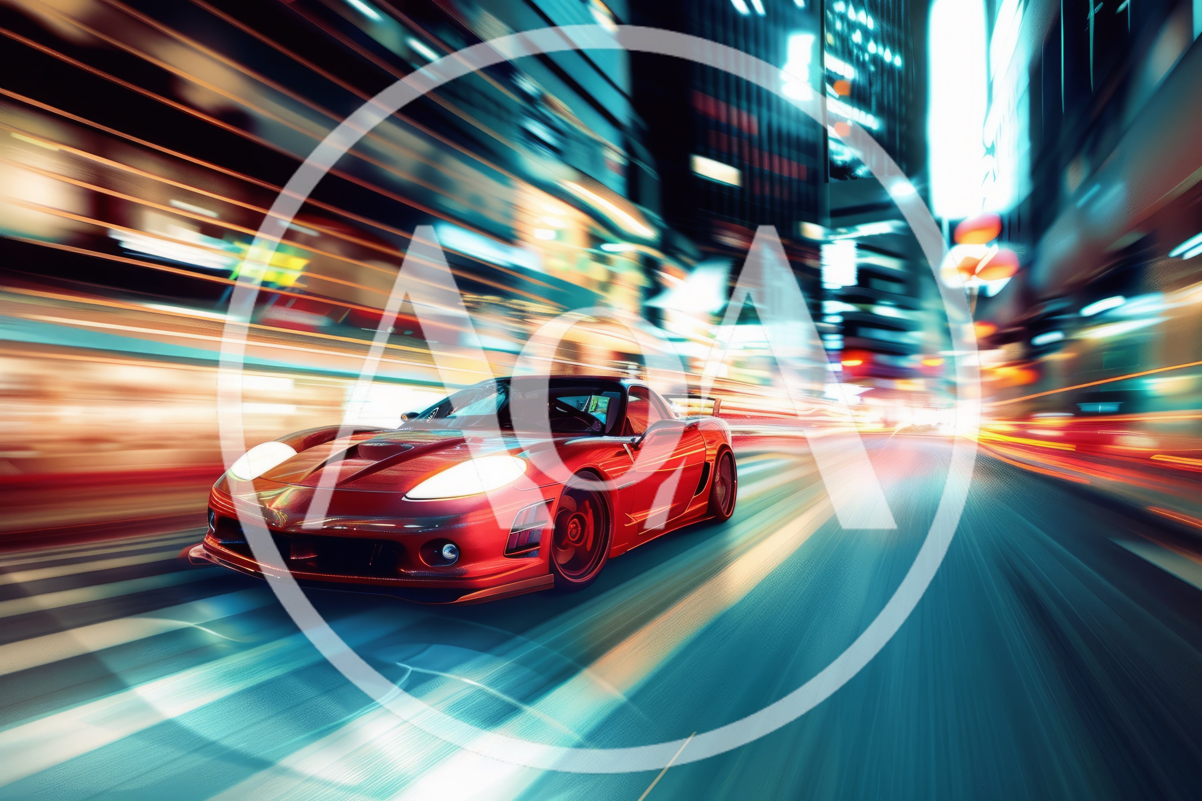 Red Sports Car Speeding Through City Streets At Night