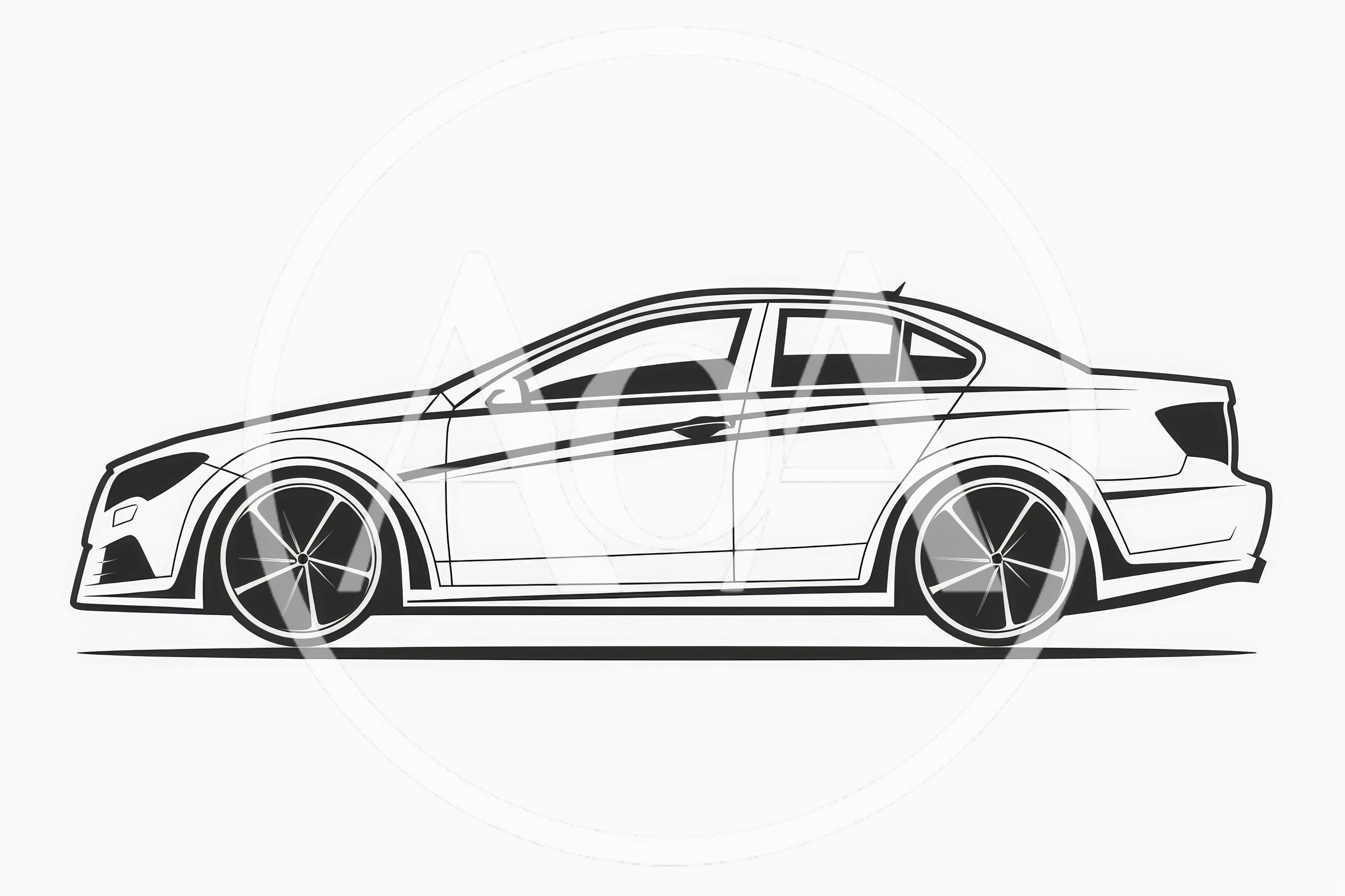 Black And White Vector Illustration Of A Sedan Car