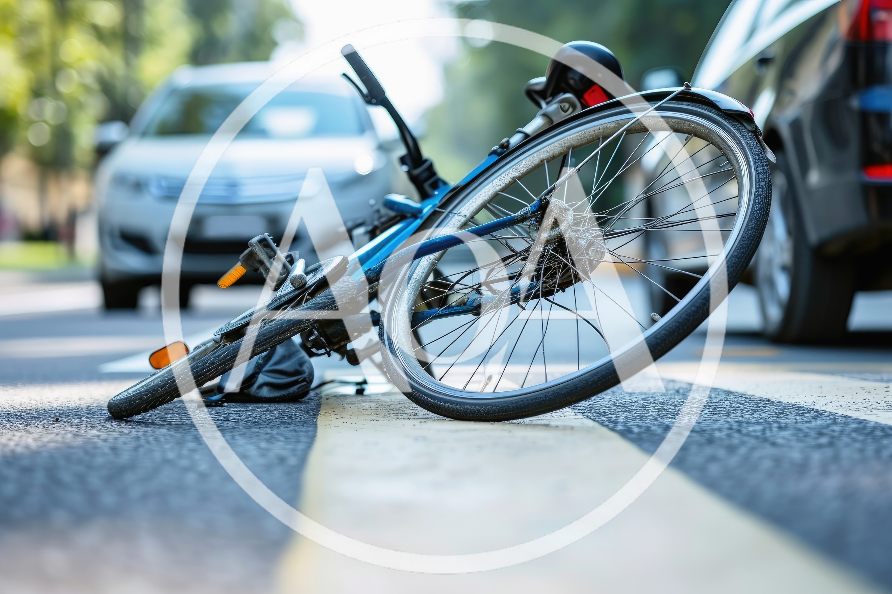 Fallen Bicycle Lying on a Pedestrian Crosswalk