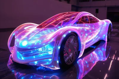 Futuristic Concept Car With Glowing Neon Lighting