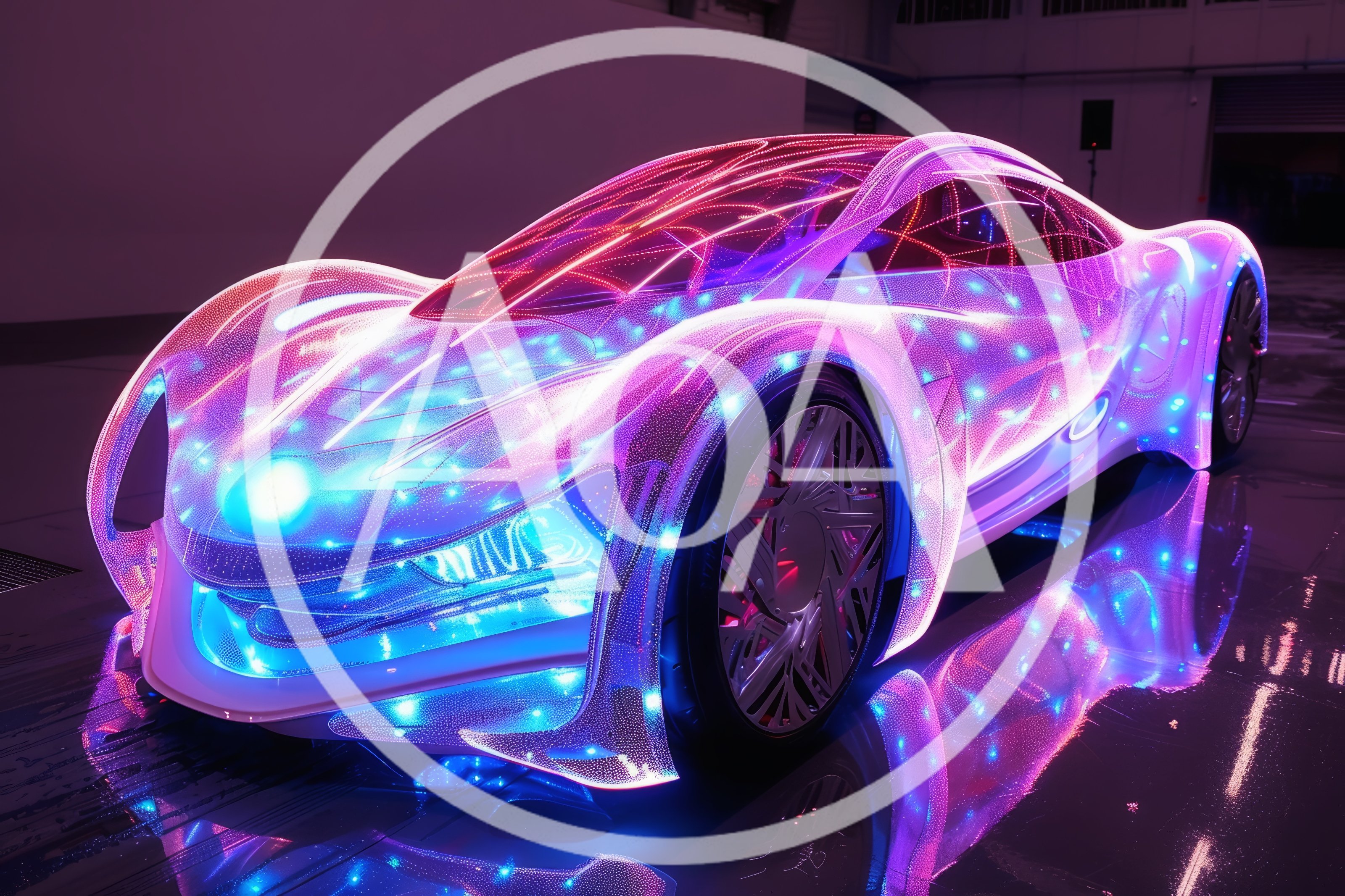 Futuristic Concept Car With Glowing Neon Lighting