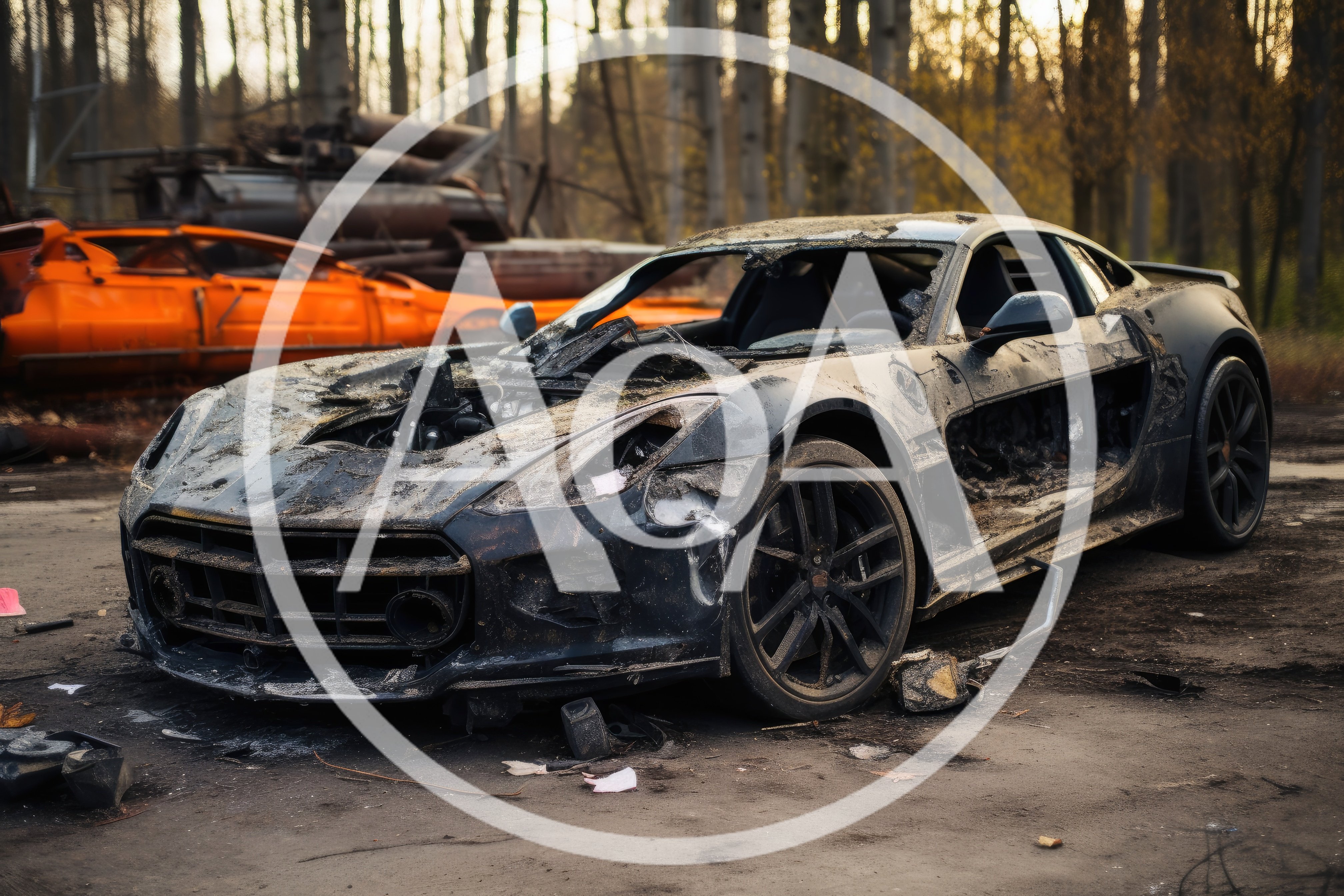 Burnt Out Sports Car In A Junkyard