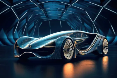 Futuristic Concept Car In A Modern Tunnel