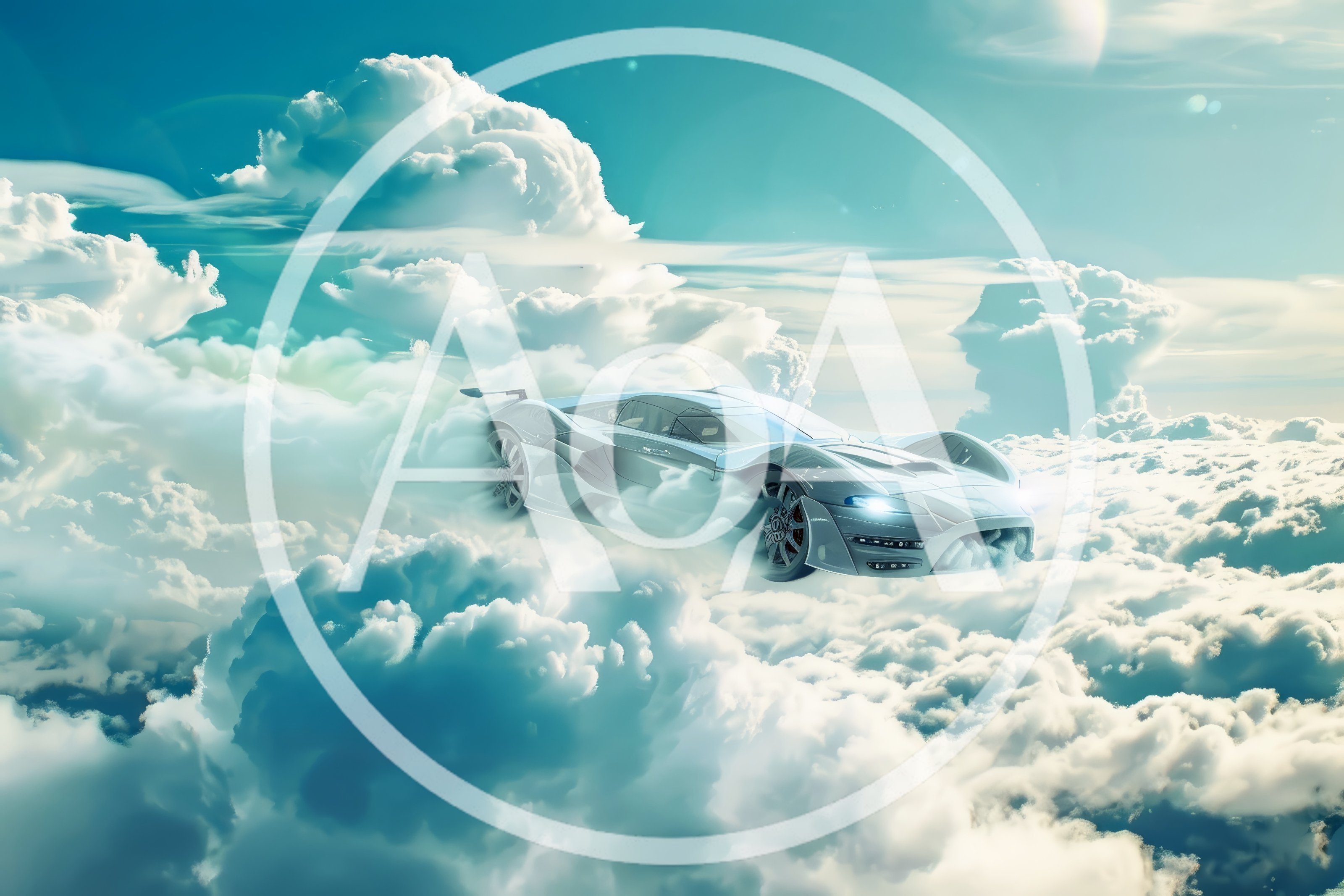 Futuristic Sports Car Flying Through Clouds