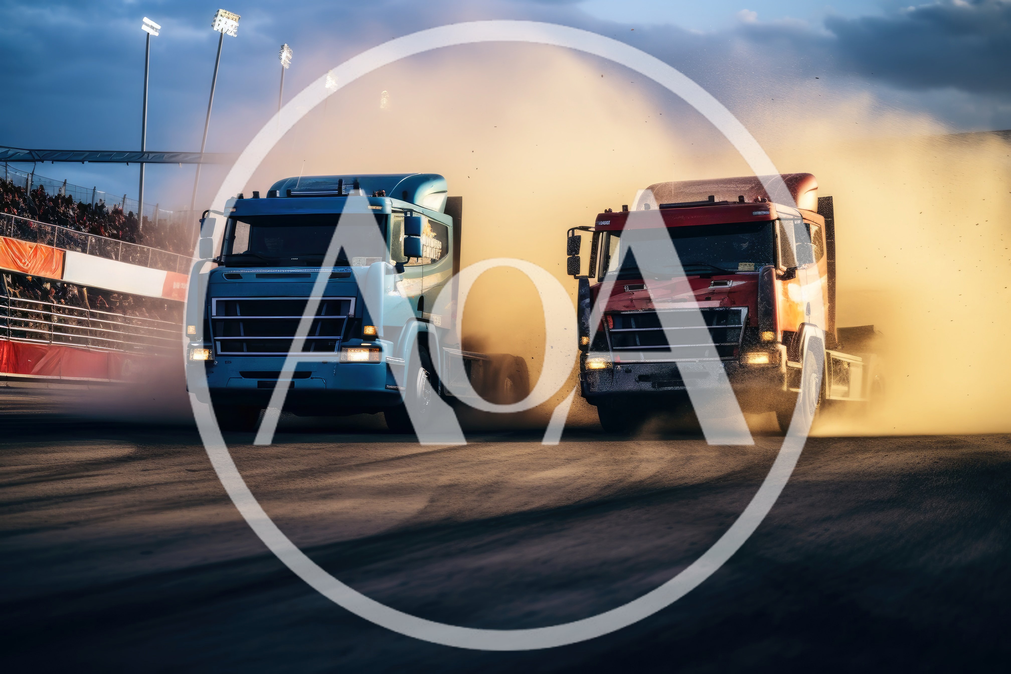 Two Semi Trucks Racing on a Dirt Track