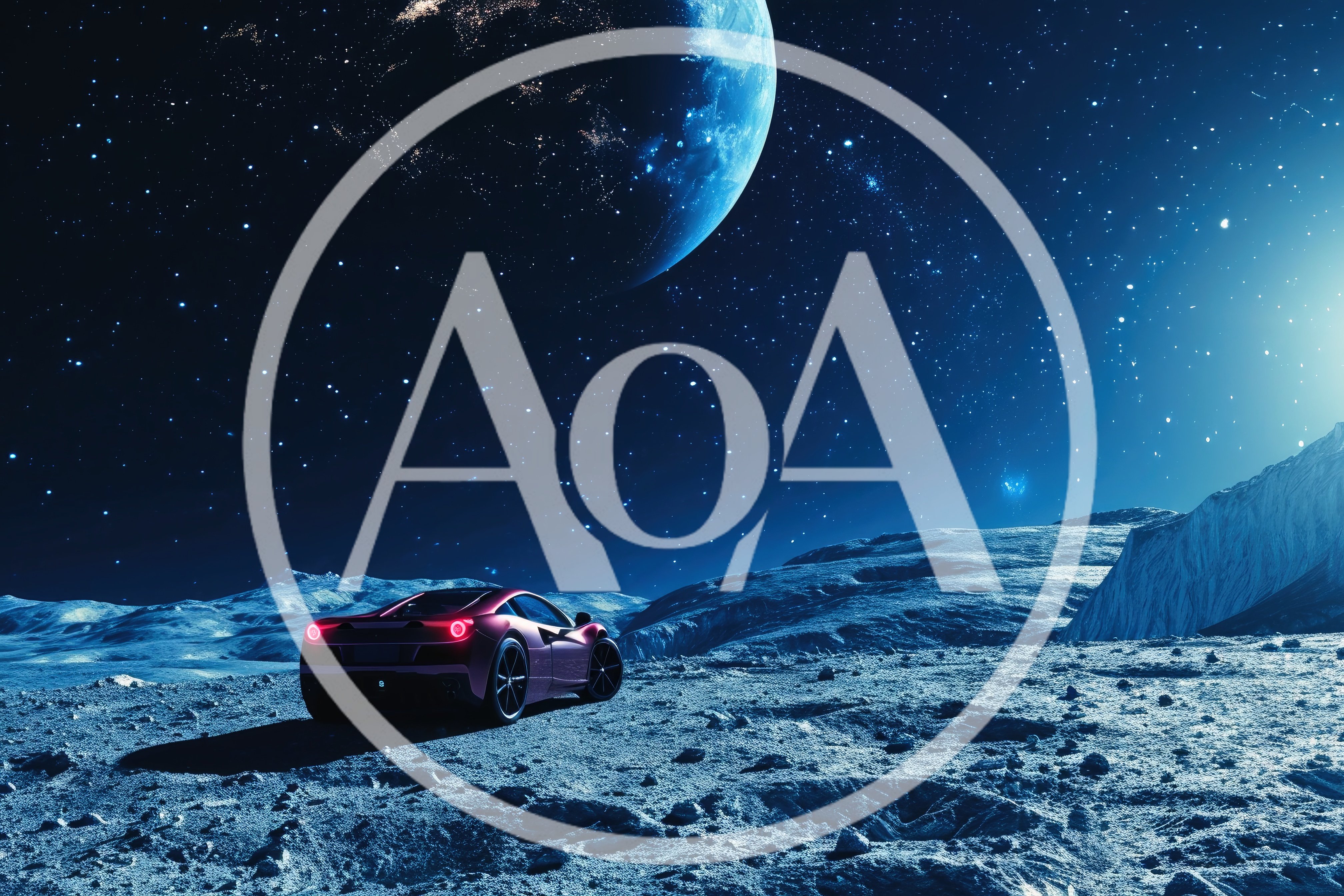 Red Sports Car Parked on Lunar Surface