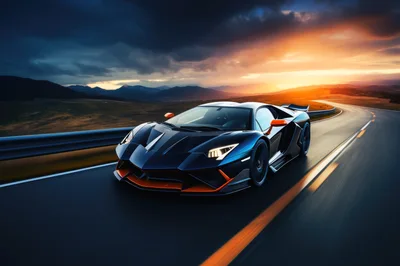 Black Lamborghini Supercar Driving on Mountain Road