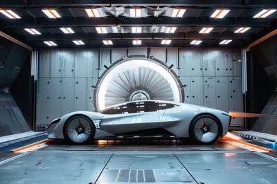 Futuristic Concept Car Inside A Wind Tunnel