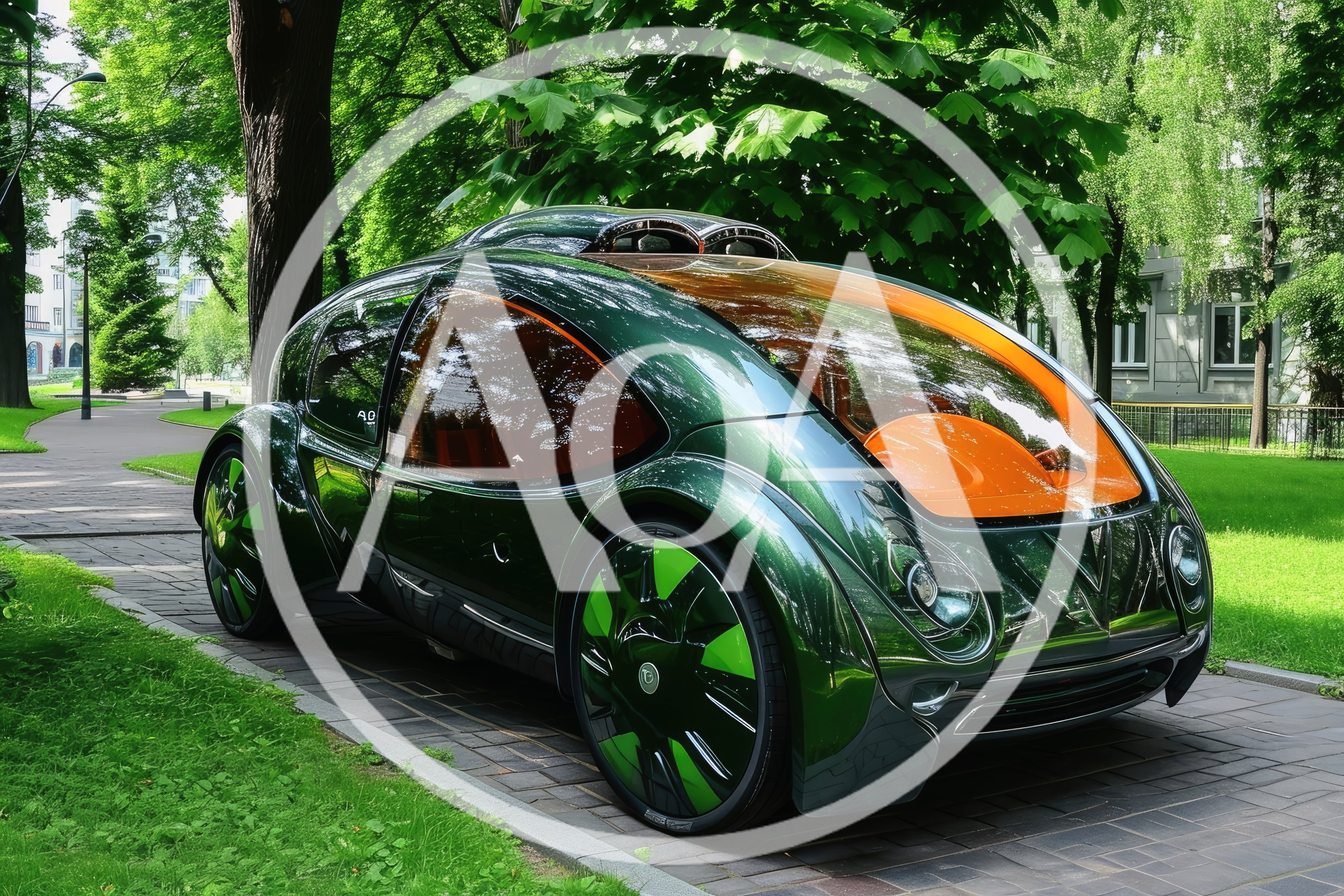 Futuristic Green Concept Car Parked In A Park