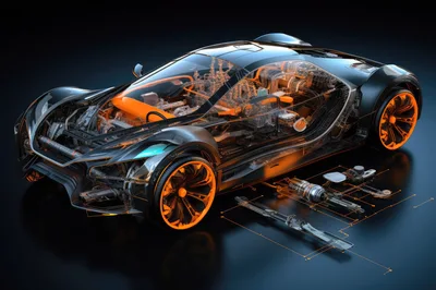 Futuristic Transparent Supercar Concept With Technical Schematics