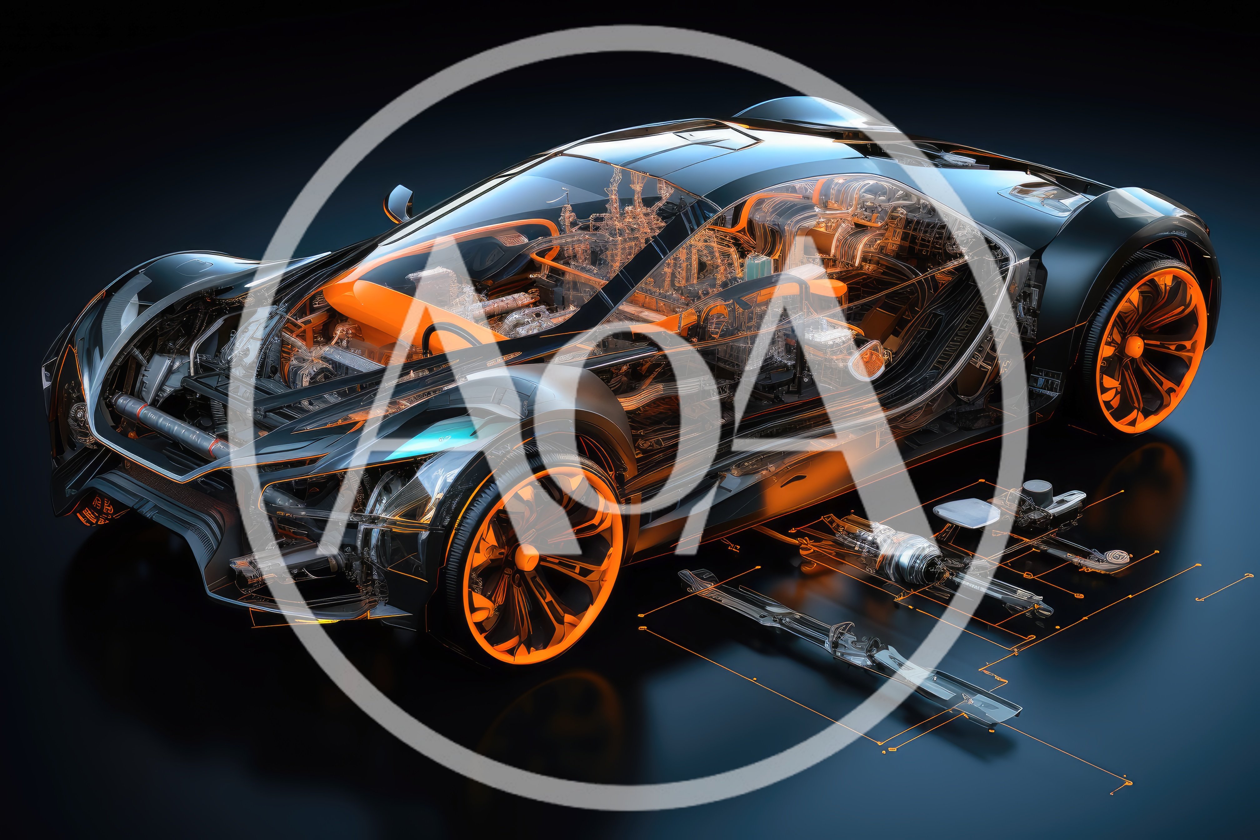 Futuristic Transparent Supercar Concept With Technical Schematics