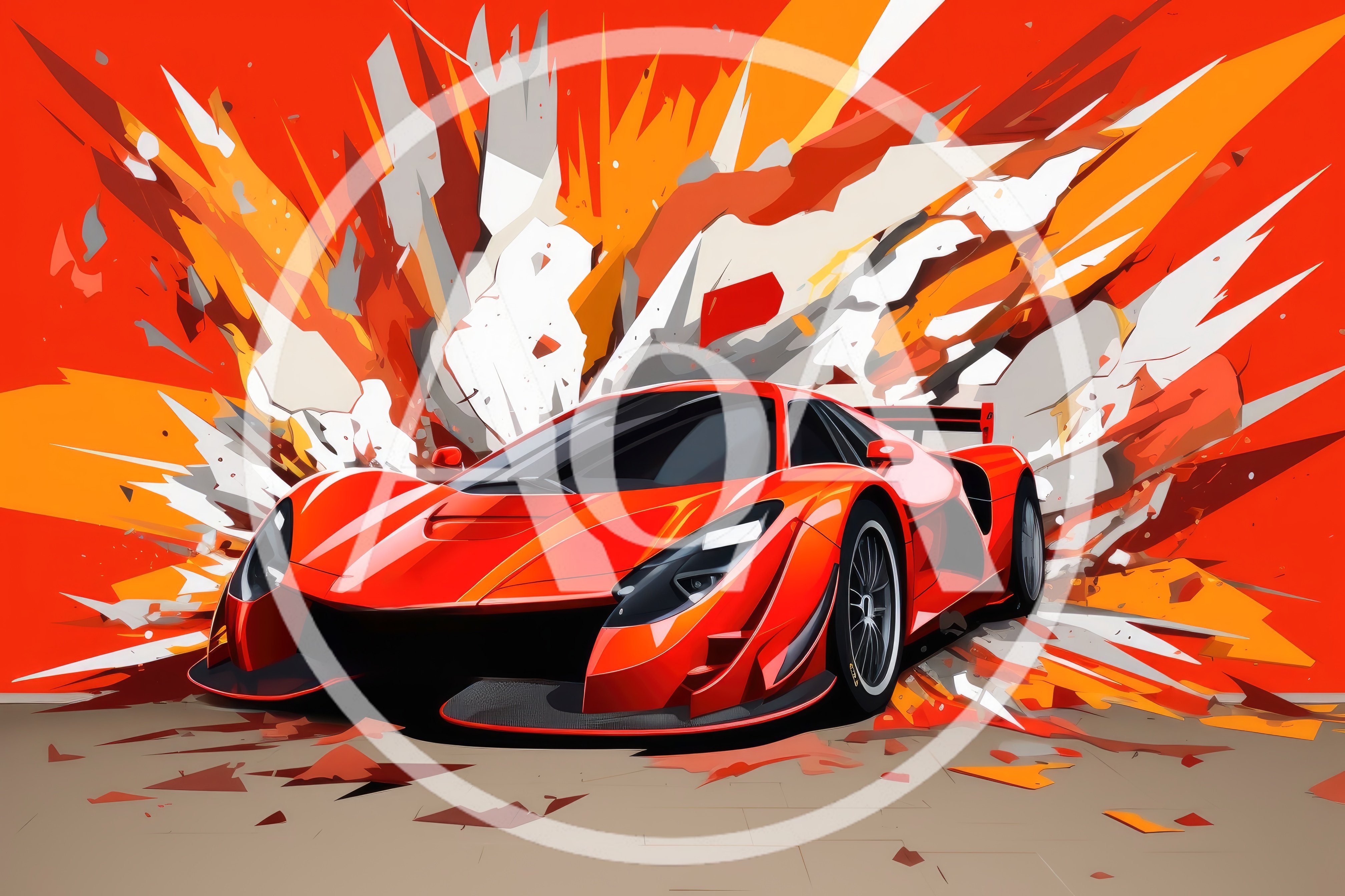Red Sports Car With Abstract Explosive Background