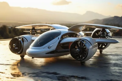 Futuristic Electric VTOL Aircraft Concept On Landing Pad