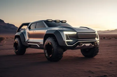 Futuristic Off-Road Concept Vehicle In Desert Landscape