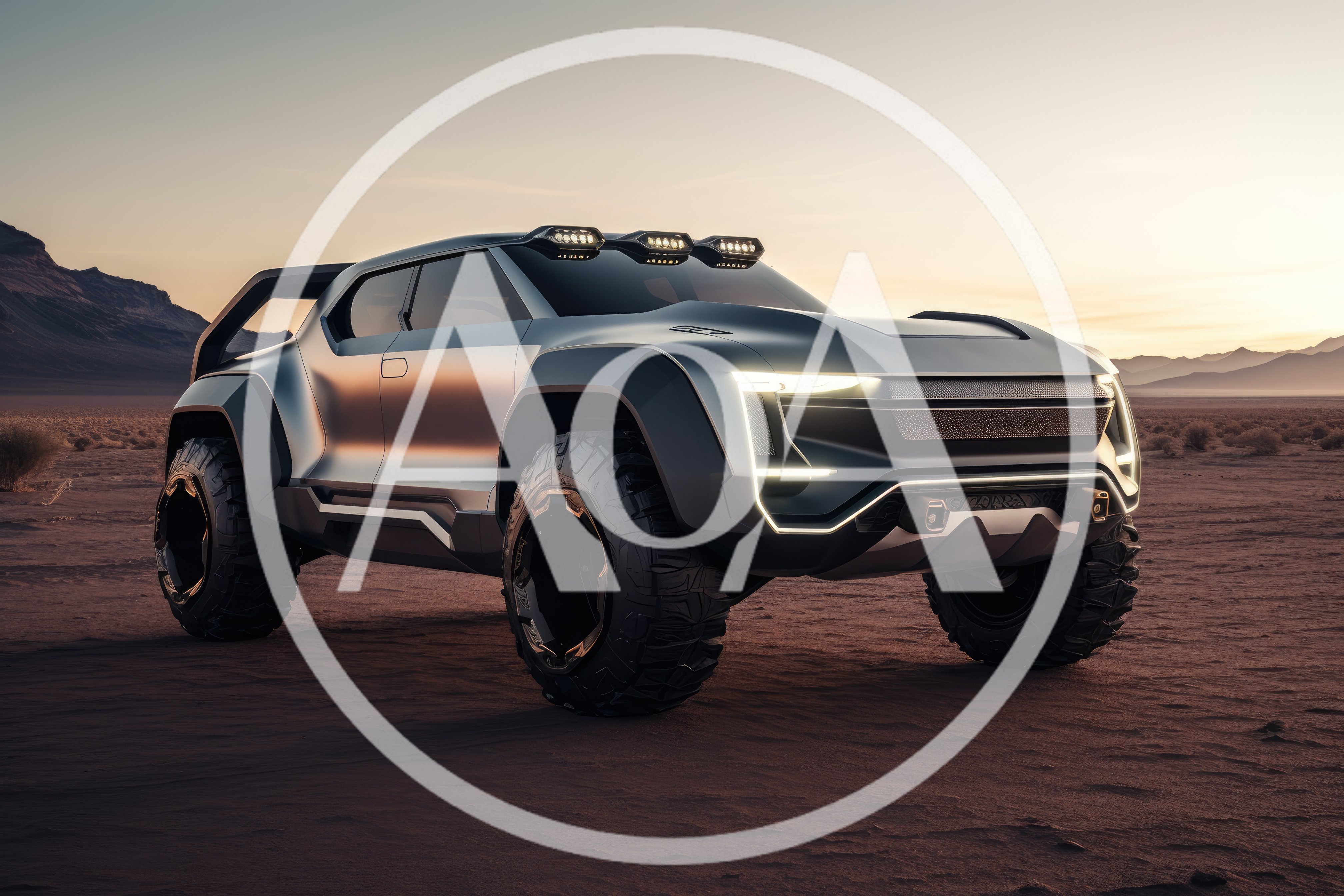 Futuristic Off-Road Concept Vehicle In Desert Landscape